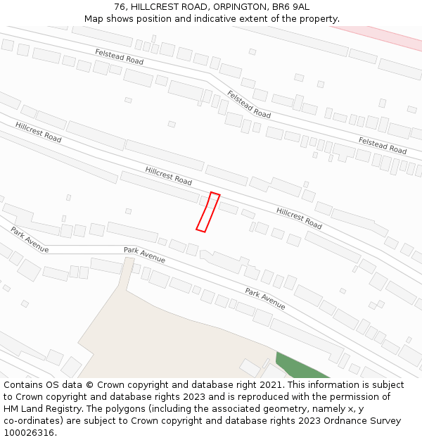 76, HILLCREST ROAD, ORPINGTON, BR6 9AL: Location map and indicative extent of plot