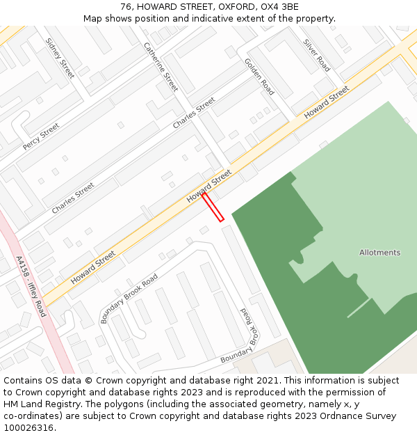 76, HOWARD STREET, OXFORD, OX4 3BE: Location map and indicative extent of plot