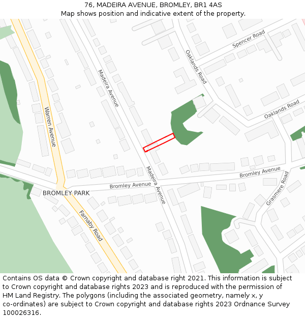 76, MADEIRA AVENUE, BROMLEY, BR1 4AS: Location map and indicative extent of plot