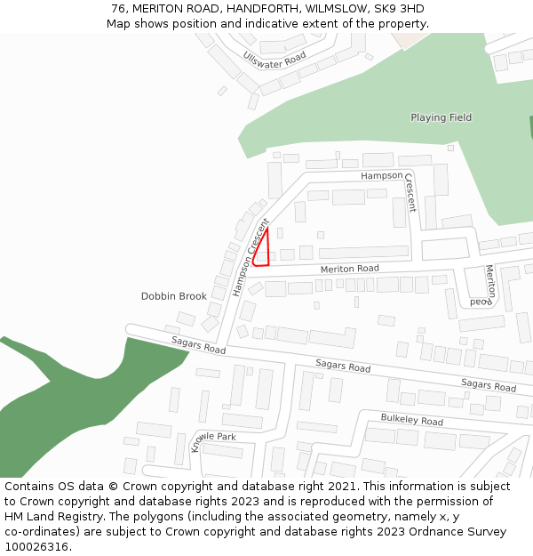 76, MERITON ROAD, HANDFORTH, WILMSLOW, SK9 3HD: Location map and indicative extent of plot