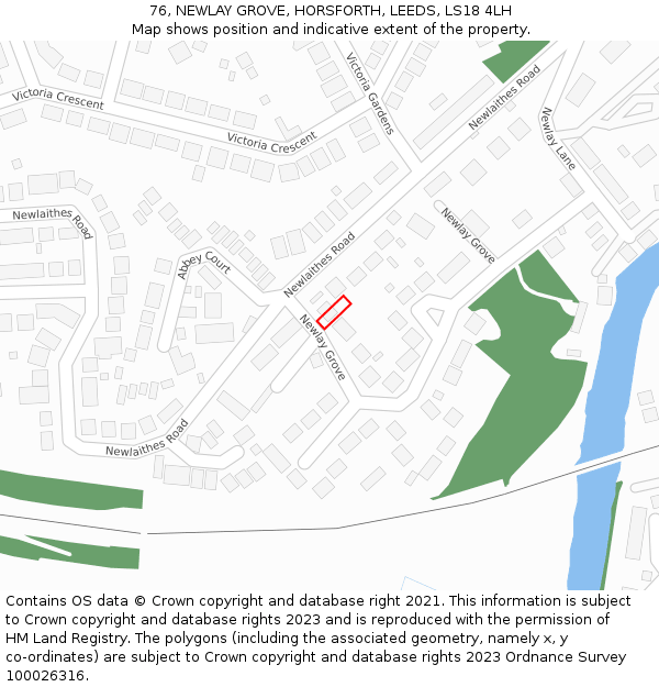 76, NEWLAY GROVE, HORSFORTH, LEEDS, LS18 4LH: Location map and indicative extent of plot