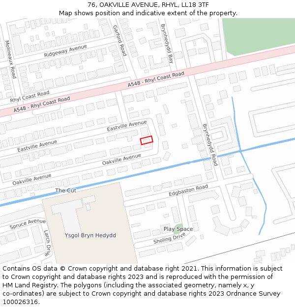 76, OAKVILLE AVENUE, RHYL, LL18 3TF: Location map and indicative extent of plot