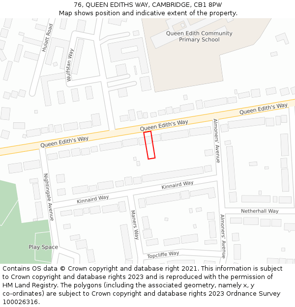 76, QUEEN EDITHS WAY, CAMBRIDGE, CB1 8PW: Location map and indicative extent of plot