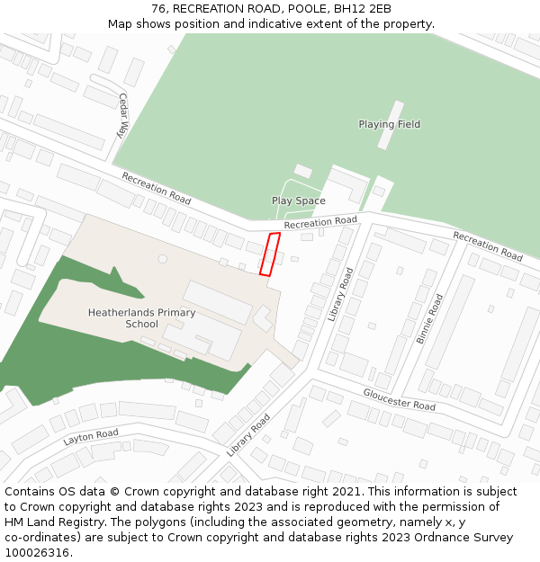 76, RECREATION ROAD, POOLE, BH12 2EB: Location map and indicative extent of plot