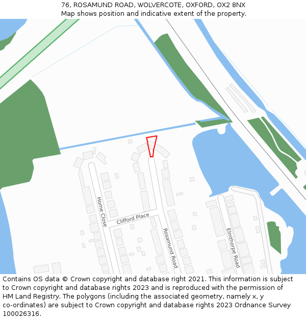 76, ROSAMUND ROAD, WOLVERCOTE, OXFORD, OX2 8NX: Location map and indicative extent of plot