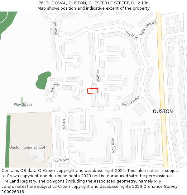 76, THE OVAL, OUSTON, CHESTER LE STREET, DH2 1RN: Location map and indicative extent of plot