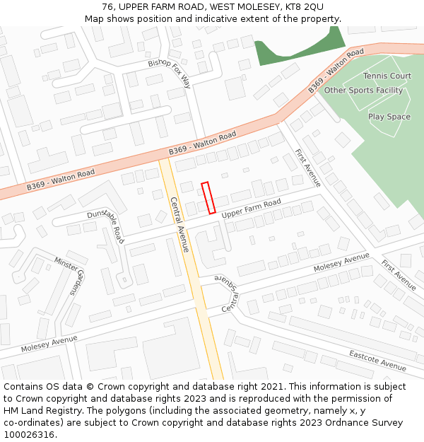 76, UPPER FARM ROAD, WEST MOLESEY, KT8 2QU: Location map and indicative extent of plot