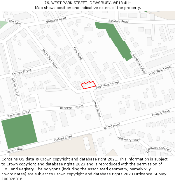 76, WEST PARK STREET, DEWSBURY, WF13 4LH: Location map and indicative extent of plot