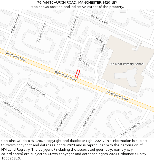 76, WHITCHURCH ROAD, MANCHESTER, M20 1EY: Location map and indicative extent of plot