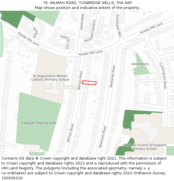 76, WILMAN ROAD, TUNBRIDGE WELLS, TN4 9AP: Location map and indicative extent of plot