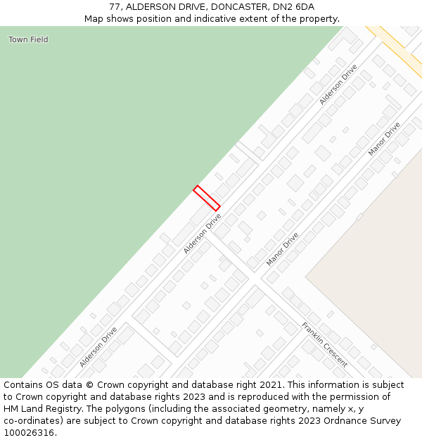 77, ALDERSON DRIVE, DONCASTER, DN2 6DA: Location map and indicative extent of plot