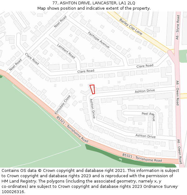 77, ASHTON DRIVE, LANCASTER, LA1 2LQ: Location map and indicative extent of plot