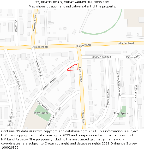 77, BEATTY ROAD, GREAT YARMOUTH, NR30 4BG: Location map and indicative extent of plot