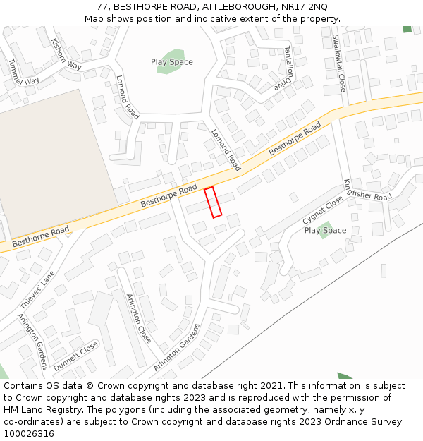 77, BESTHORPE ROAD, ATTLEBOROUGH, NR17 2NQ: Location map and indicative extent of plot