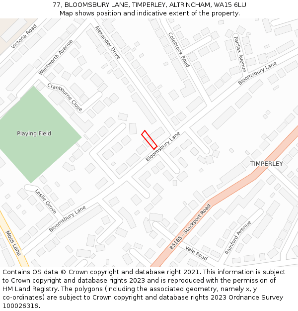 77, BLOOMSBURY LANE, TIMPERLEY, ALTRINCHAM, WA15 6LU: Location map and indicative extent of plot