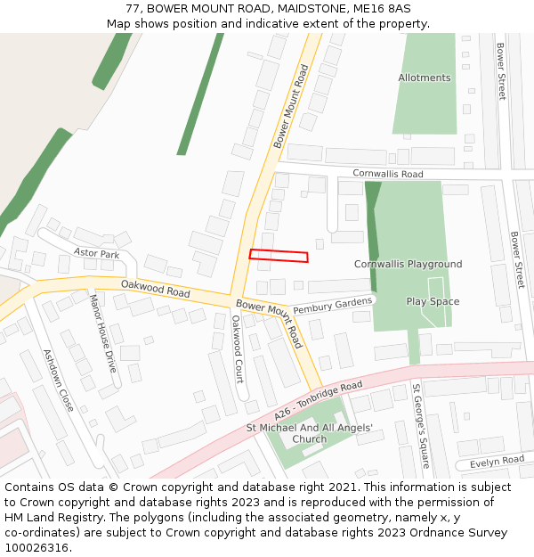77, BOWER MOUNT ROAD, MAIDSTONE, ME16 8AS: Location map and indicative extent of plot