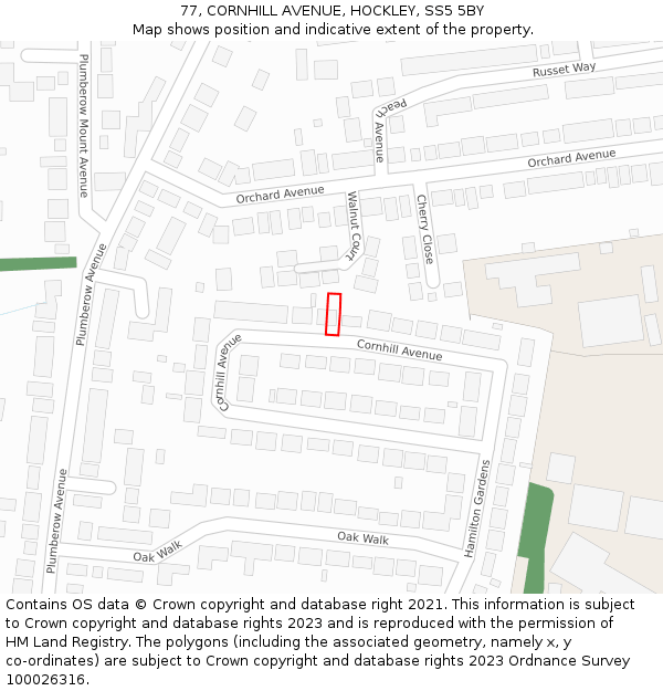 77, CORNHILL AVENUE, HOCKLEY, SS5 5BY: Location map and indicative extent of plot