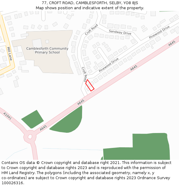 77, CROFT ROAD, CAMBLESFORTH, SELBY, YO8 8JS: Location map and indicative extent of plot