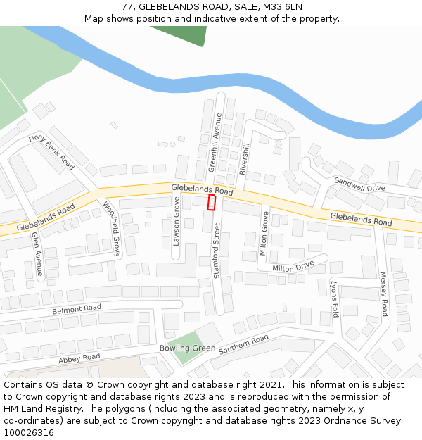 77, GLEBELANDS ROAD, SALE, M33 6LN: Location map and indicative extent of plot