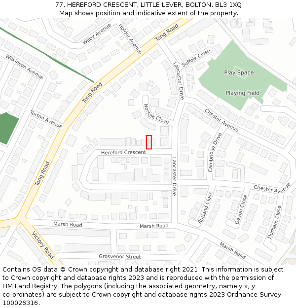 77, HEREFORD CRESCENT, LITTLE LEVER, BOLTON, BL3 1XQ: Location map and indicative extent of plot