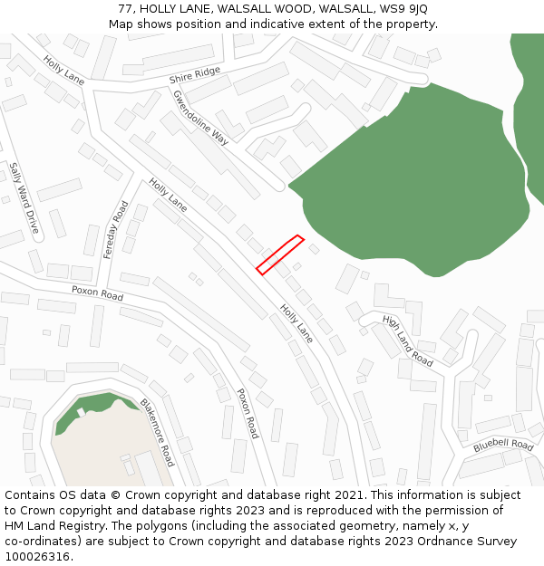 77, HOLLY LANE, WALSALL WOOD, WALSALL, WS9 9JQ: Location map and indicative extent of plot