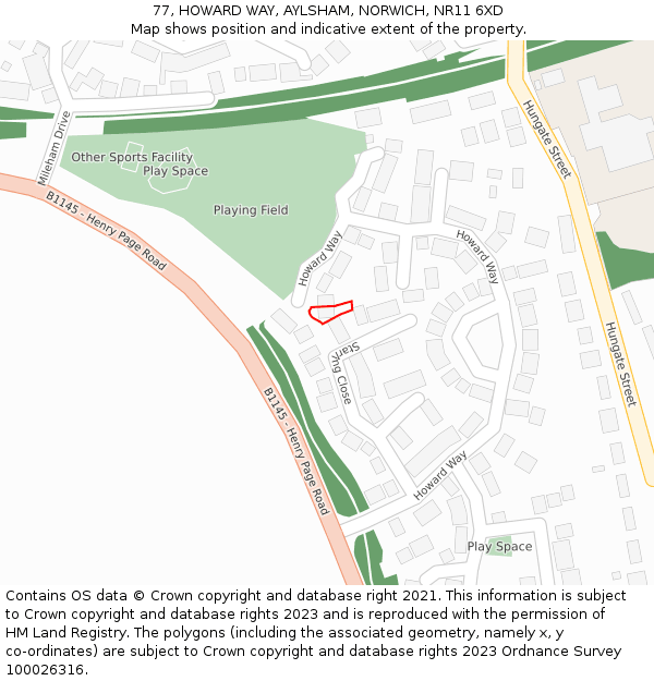 77, HOWARD WAY, AYLSHAM, NORWICH, NR11 6XD: Location map and indicative extent of plot