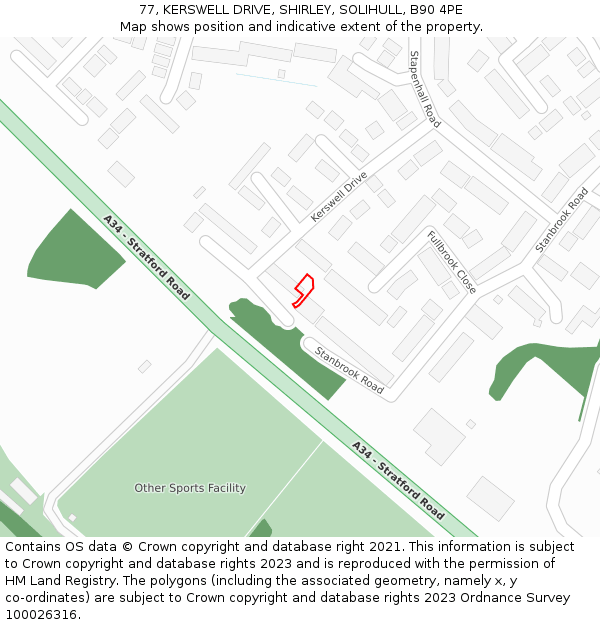 77, KERSWELL DRIVE, SHIRLEY, SOLIHULL, B90 4PE: Location map and indicative extent of plot