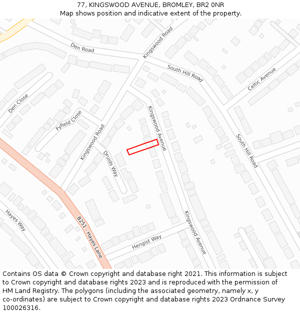 77, KINGSWOOD AVENUE, BROMLEY, BR2 0NR: Location map and indicative extent of plot