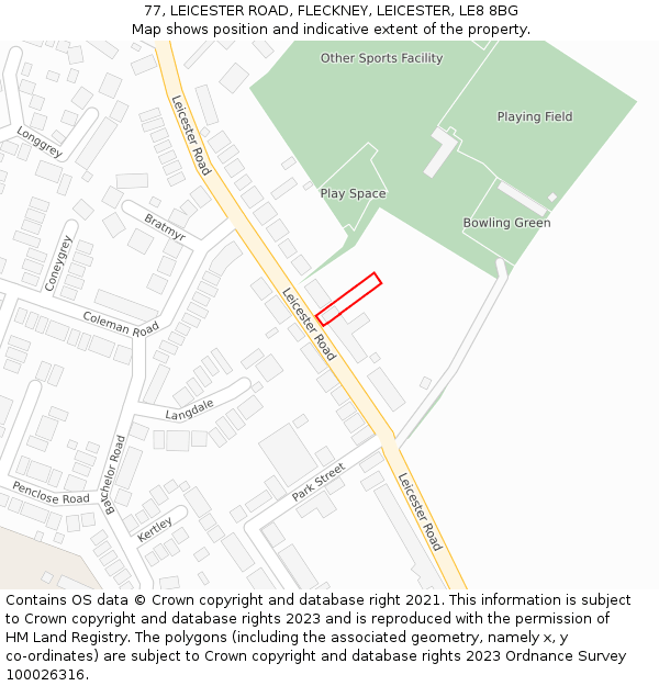 77, LEICESTER ROAD, FLECKNEY, LEICESTER, LE8 8BG: Location map and indicative extent of plot