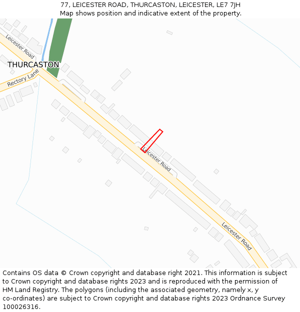 77, LEICESTER ROAD, THURCASTON, LEICESTER, LE7 7JH: Location map and indicative extent of plot