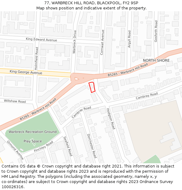 77, WARBRECK HILL ROAD, BLACKPOOL, FY2 9SP: Location map and indicative extent of plot