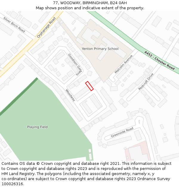77, WOODWAY, BIRMINGHAM, B24 0AH: Location map and indicative extent of plot