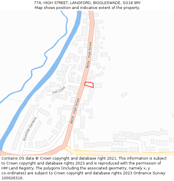 77A, HIGH STREET, LANGFORD, BIGGLESWADE, SG18 9RY: Location map and indicative extent of plot