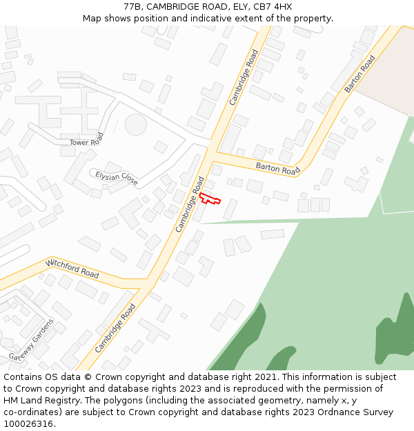 77B, CAMBRIDGE ROAD, ELY, CB7 4HX: Location map and indicative extent of plot