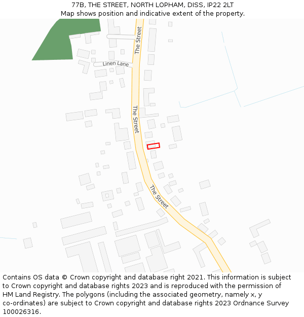 77B, THE STREET, NORTH LOPHAM, DISS, IP22 2LT: Location map and indicative extent of plot