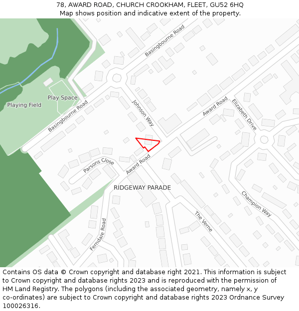 78, AWARD ROAD, CHURCH CROOKHAM, FLEET, GU52 6HQ: Location map and indicative extent of plot