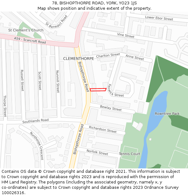 78, BISHOPTHORPE ROAD, YORK, YO23 1JS: Location map and indicative extent of plot