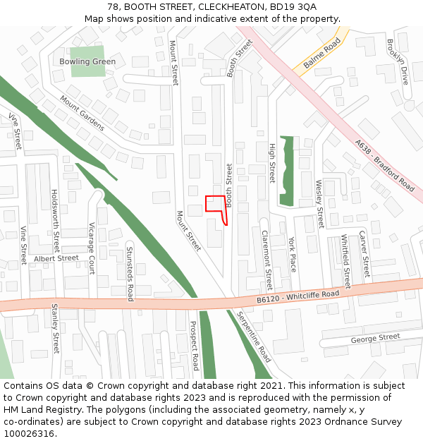 78, BOOTH STREET, CLECKHEATON, BD19 3QA: Location map and indicative extent of plot