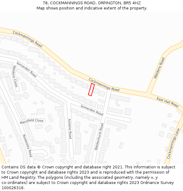 78, COCKMANNINGS ROAD, ORPINGTON, BR5 4HZ: Location map and indicative extent of plot