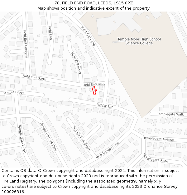 78, FIELD END ROAD, LEEDS, LS15 0PZ: Location map and indicative extent of plot