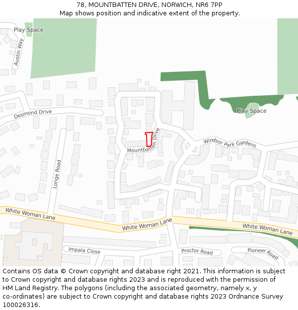 78, MOUNTBATTEN DRIVE, NORWICH, NR6 7PP: Location map and indicative extent of plot