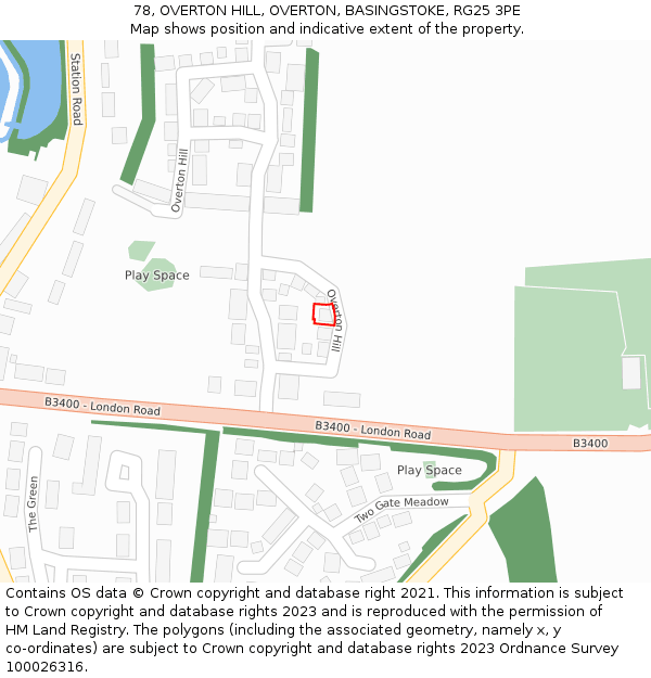 78, OVERTON HILL, OVERTON, BASINGSTOKE, RG25 3PE: Location map and indicative extent of plot