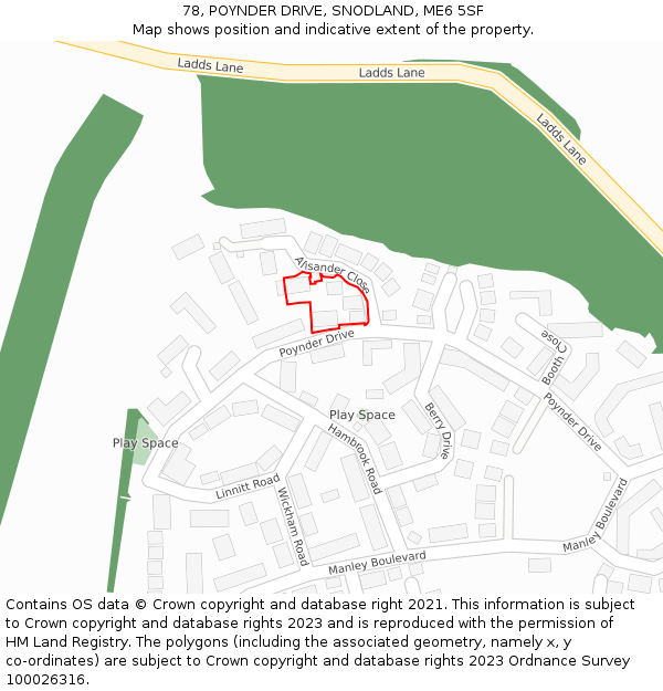 78, POYNDER DRIVE, SNODLAND, ME6 5SF: Location map and indicative extent of plot