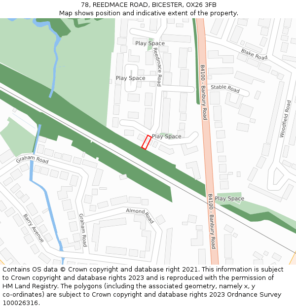 78, REEDMACE ROAD, BICESTER, OX26 3FB: Location map and indicative extent of plot