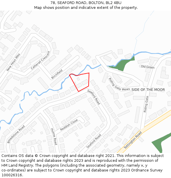 78, SEAFORD ROAD, BOLTON, BL2 4BU: Location map and indicative extent of plot