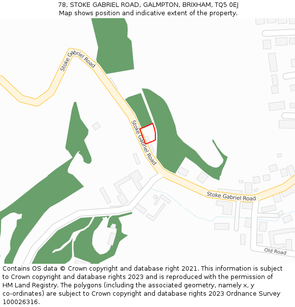 78, STOKE GABRIEL ROAD, GALMPTON, BRIXHAM, TQ5 0EJ: Location map and indicative extent of plot