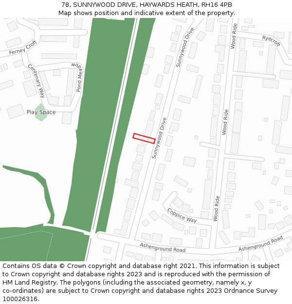 78, SUNNYWOOD DRIVE, HAYWARDS HEATH, RH16 4PB: Location map and indicative extent of plot