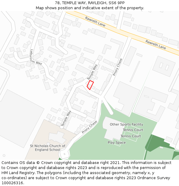 78, TEMPLE WAY, RAYLEIGH, SS6 9PP: Location map and indicative extent of plot