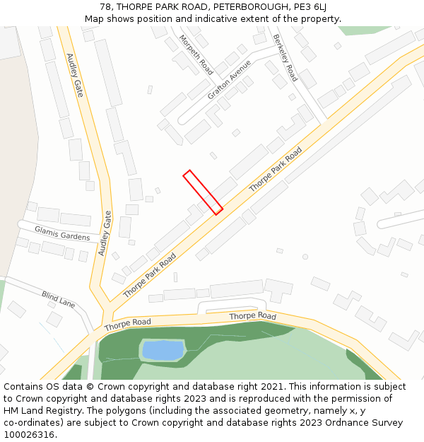 78, THORPE PARK ROAD, PETERBOROUGH, PE3 6LJ: Location map and indicative extent of plot