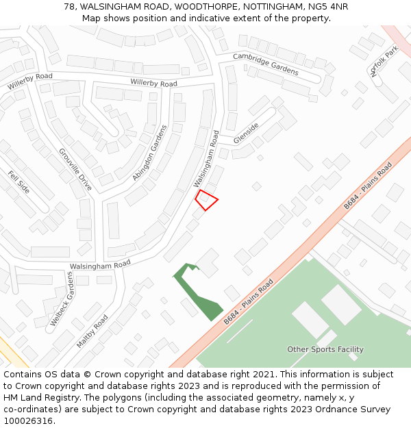 78, WALSINGHAM ROAD, WOODTHORPE, NOTTINGHAM, NG5 4NR: Location map and indicative extent of plot